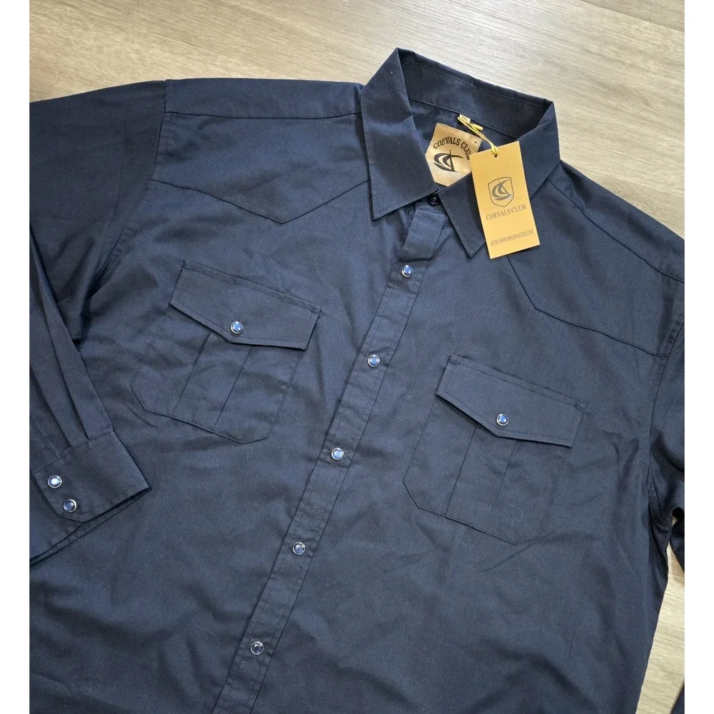 Coevals Club Pearl Snap Shirt Men 2XL Navy Blue L/S Roll Tab Sleeve Western NWT